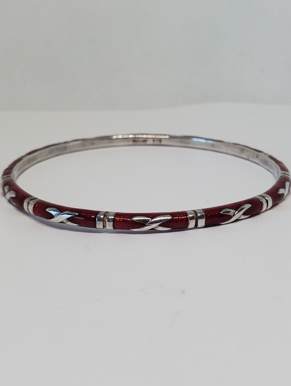 Hidalgo Sterling Silver Red Enamel X Bangle Bracelet